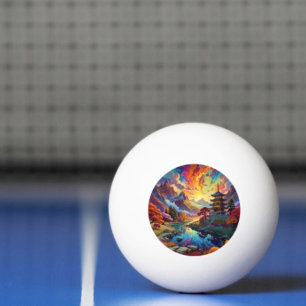 Pagode en gekleurd landschap Ping Pong Bal Pingpongbal