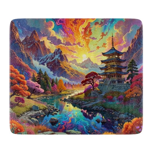 Pagode en gekleurd landschap snijplank (Voorkant)