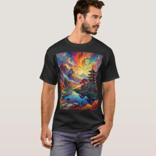 Pagode en gekleurd landschap t-shirt