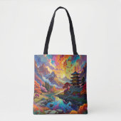 Pagode en gekleurd landschap tote bag (Voorkant)