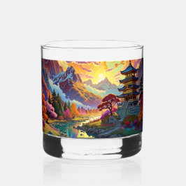 Pagode en gekleurd landschap Whiskey glas