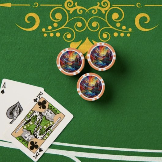 Pagode en gekleurd landschapPokerchip Poker Chips