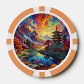 Pagode en gekleurd landschapPokerchip Poker Chips (Voorkant)