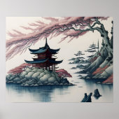 Pagode en Landschapslandschap Poster (Voorkant)