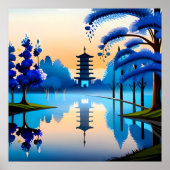 Pagode schilderij Japan gebouw zonsopgang zien er  Poster (Voorkant)
