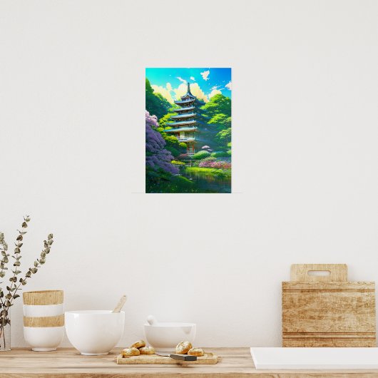 Pagode Sereniteit, Houten Oase Poster (Keuken)