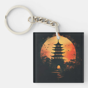 Pagode Symbool Digitale Kunst Sleutelhanger