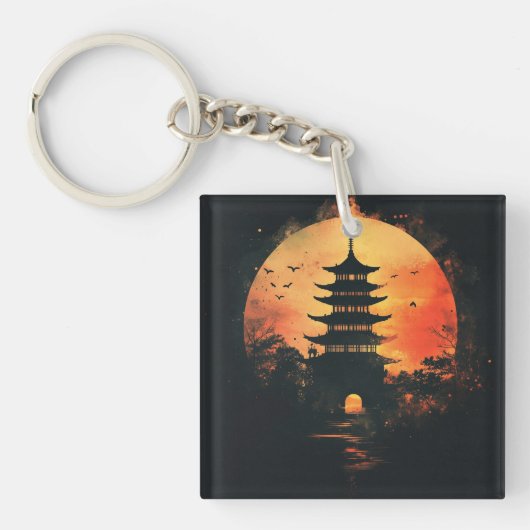 Pagode Symbool Digitale Kunst Sleutelhanger (Voorkant)