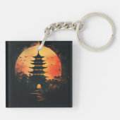 Pagode Symbool Digitale Kunst Sleutelhanger (Achterkant)