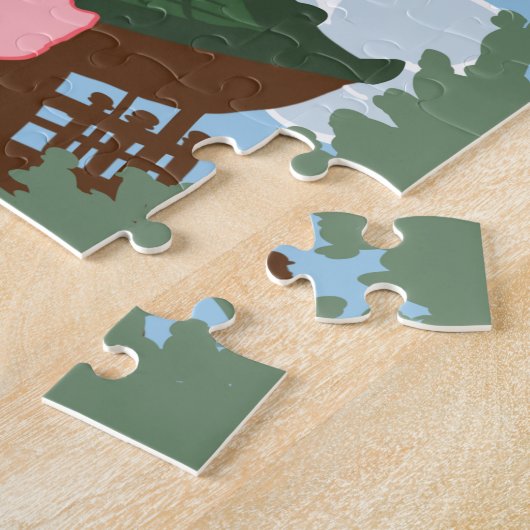 Pagode tussen de kersenbloesems legpuzzel (Zijkant)