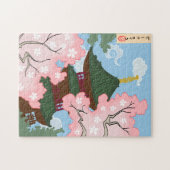 Pagode tussen de kersenbloesems legpuzzel (Horizontaal)