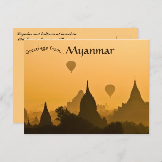 Pagodes en ballonnen zonsondergang bij Old Bagan M Briefkaart (Voorkant / Achterkant)