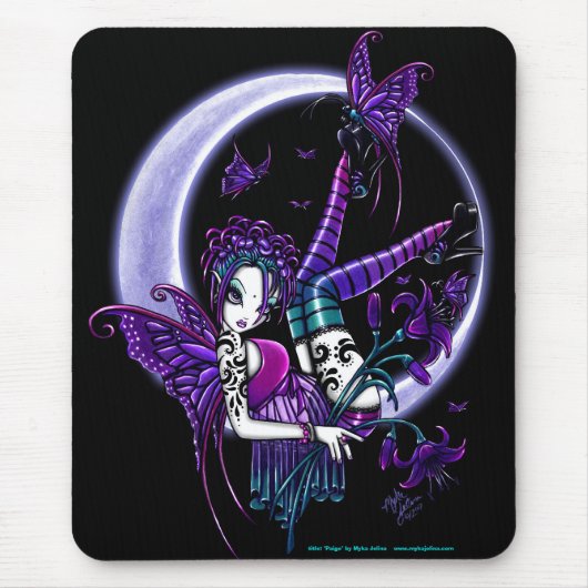 Paige Dark Rainbow Flower Moon Fairy Mousepad Muismat (Voorkant)
