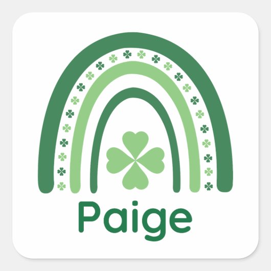 Paige Name Clover Boho Rainbow Vierkante Sticker (Voorkant)