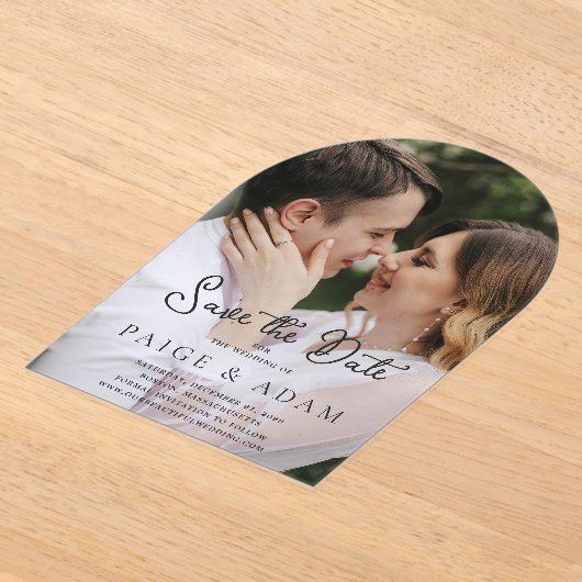 Paige Photo Modern Wedding Save the Date Acryl Uitnodigingen (Laagn)