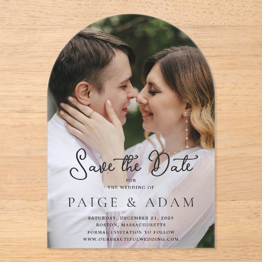 Paige Photo Modern Wedding Save the Date Acryl Uitnodigingen (Voorkant)