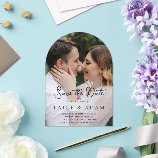 Paige Photo Modern Wedding Save the Date Acryl Uitnodigingen (Insitu (Huwelijk))