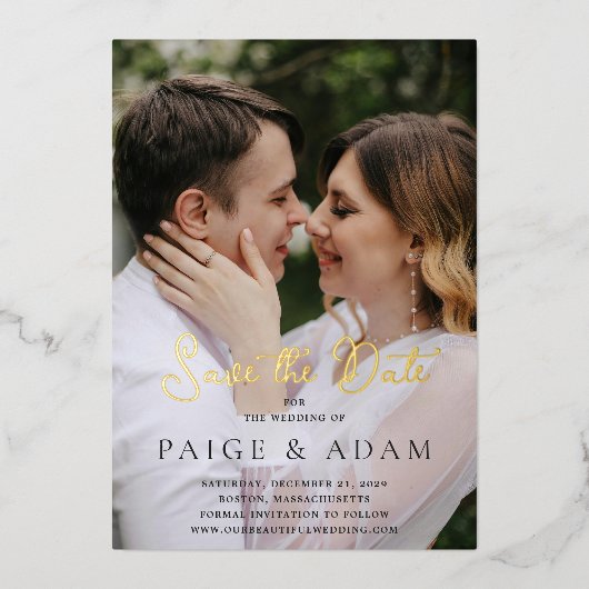 Paige Photo Modern Wedding Save the Date Folie Uitnodiging (Voorkant)
