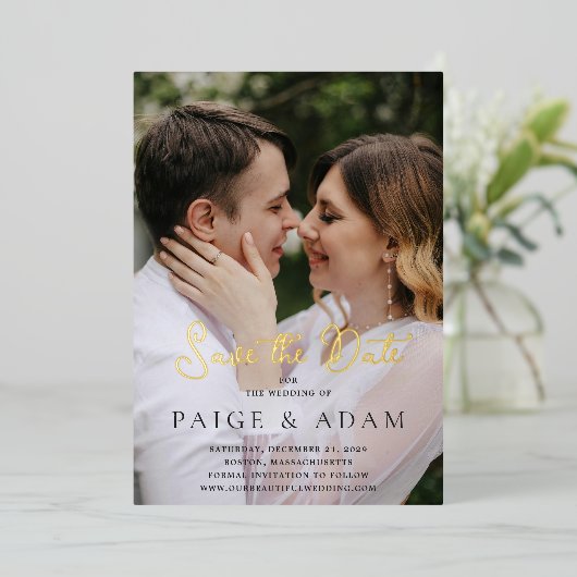 Paige Photo Modern Wedding Save the Date Folie Uitnodiging (Staand Voorkant)