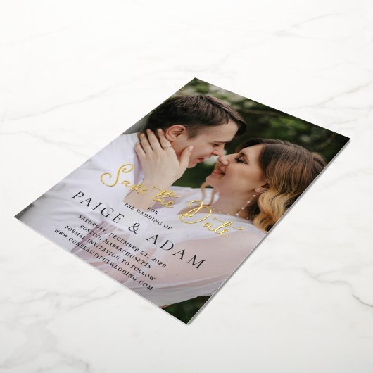 Paige Photo Modern Wedding Save the Date Folie Uitnodiging (Gedraaid)