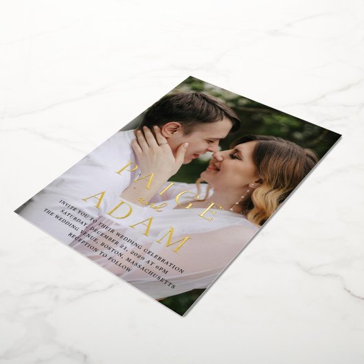 Paige Photo Moderne bruiloft Folie Uitnodiging (Gedraaid)