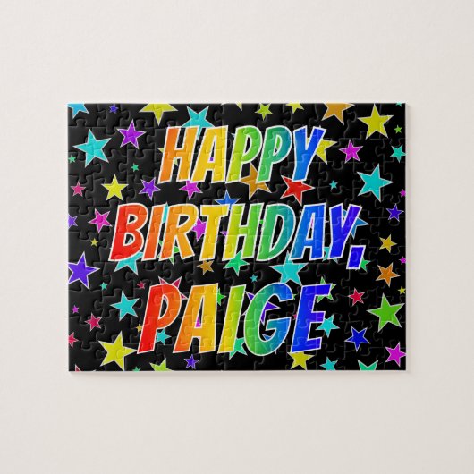 "PAIGE" Voornaam, geun "HAPPY BIRTHDAY" Legpuzzel (Horizontaal)