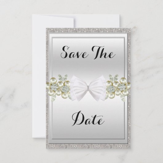 Pailletten & Bloemige Edelstenen Glitteren Strik ' Save The Date (Voorkant)