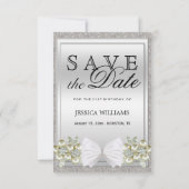 Pailletten & Bloemige Edelstenen Glitteren Strik ' Save The Date (Achterkant)
