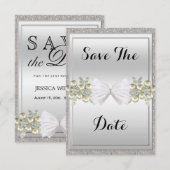 Pailletten & Bloemige Edelstenen Glitteren Strik ' Save The Date (Voorkant / Achterkant)