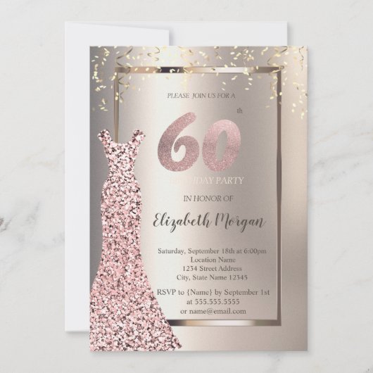 pailletten Roos gouden jurk ivoor 60e verjaardag Kaart (Voorkant)