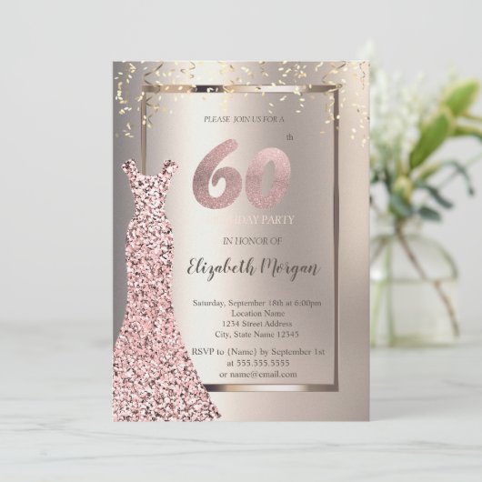 pailletten Roos gouden jurk ivoor 60e verjaardag Kaart (Staand voorkant)