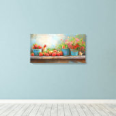 Pails van aardbeien canvas afdruk (Insitu (Houten vloer))