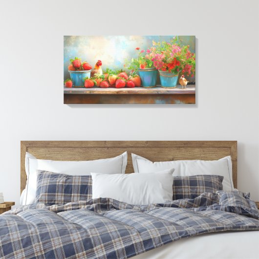 Pails van aardbeien canvas afdruk (Insitu (Slaapkamer))