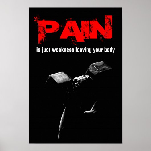 Pain Bodybuilding Fitness Inspirerend Dumbell Poster (Voorkant)