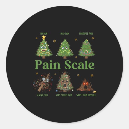 Pain Scale Christmas Funny Tree Xmas Nurse Holiday Ronde Sticker (Voorkant)