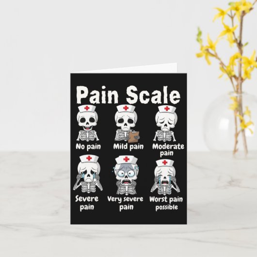 Pain Scale Cute Nurse Skeleton Halloween Trauma Fu Kaart (Gele Bloem)