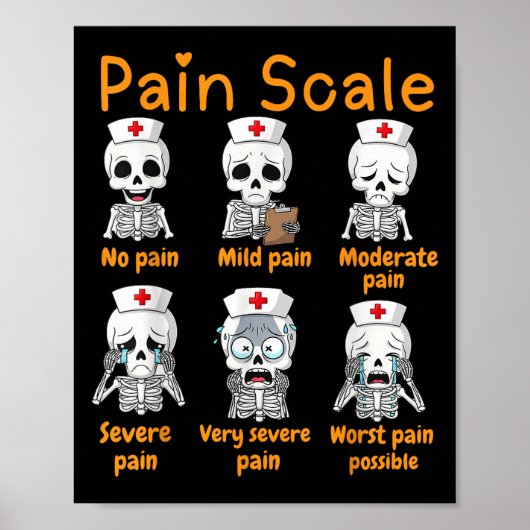 Pain Scale Cute Nurse Skeleton Halloween Trauma Fu Poster (Voorkant)