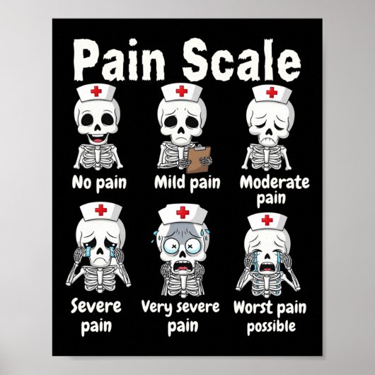 Pain Scale Cute Nurse Skeleton Halloween Trauma Fu Poster (Voorkant)