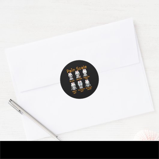 Pain Scale Cute Nurse Skeleton Halloween Trauma Fu Ronde Sticker (Envelop)