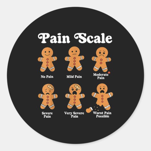 Pain Scale Funny Gingerbread Christmas Nurse Pain Ronde Sticker (Voorkant)