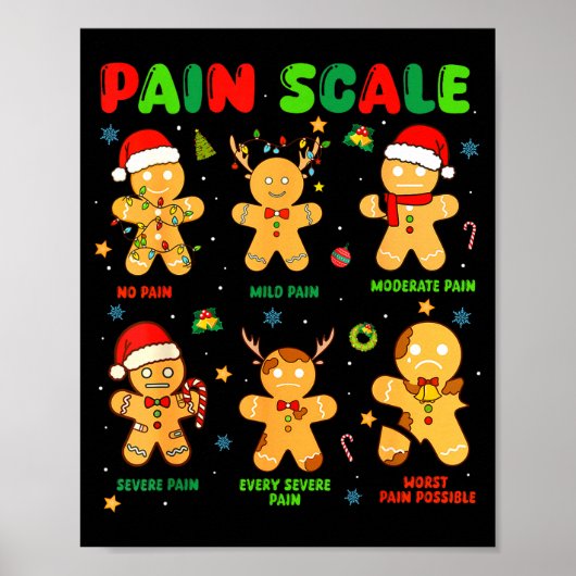 Pain Scale Funny Gingerbread Man Christmas Nurse H Poster (Voorkant)