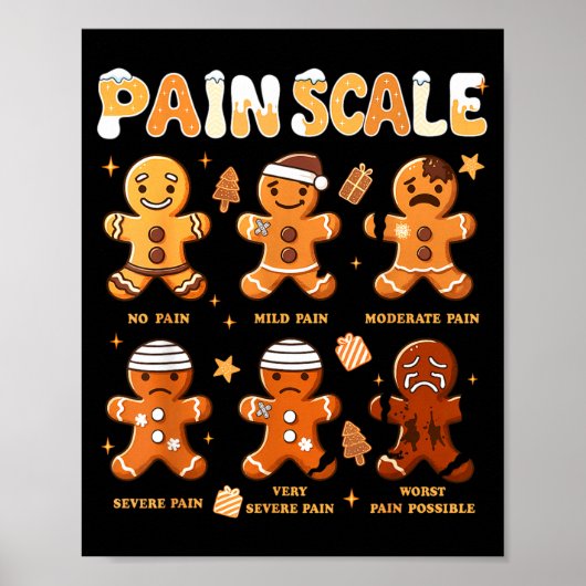 Pain Scale Funny Gingerbread Man Christmas Nurse H Poster (Voorkant)