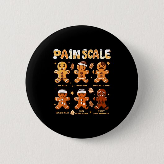 Pain Scale Funny Gingerbread Man Christmas Nurse H Ronde Button 5,7 Cm (Voorkant)