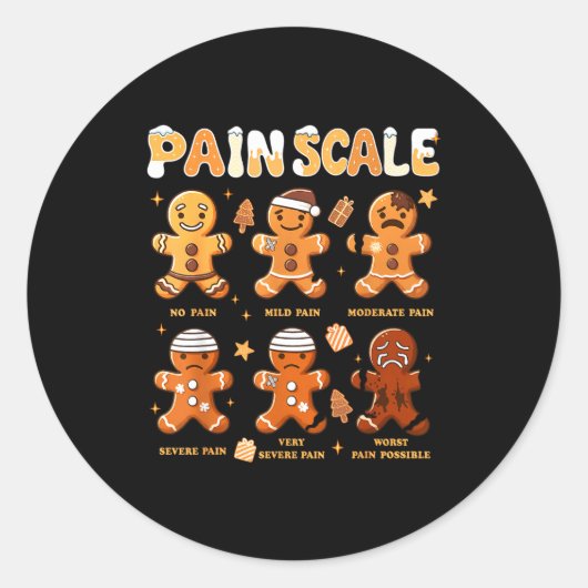 Pain Scale Funny Gingerbread Man Christmas Nurse H Ronde Sticker (Voorkant)