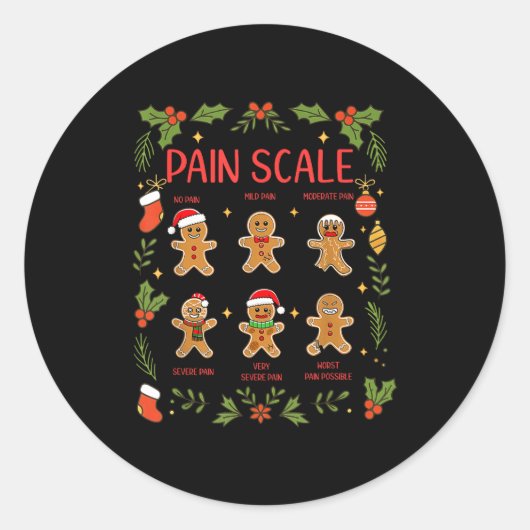 Pain Scale Gingerbread Essment Rn Er Nurse Christm Ronde Sticker (Voorkant)