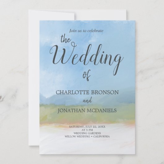 Pained Landscape Blue Skies Wedding Kaart (Voorkant)