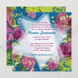 PAINED SPRING FLOWERS Bat Mitzvah Invitation Kaart