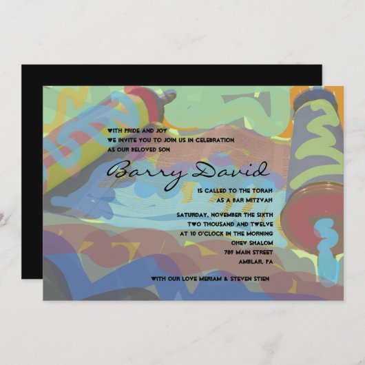 PAINED TORAH Bar Bat Mitzvah Uitnodiging (Voorkant / Achterkant)