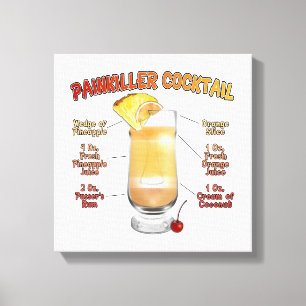PAINKILLER Cocktail Recipe Art 12 x 12" Canvas Afdruk