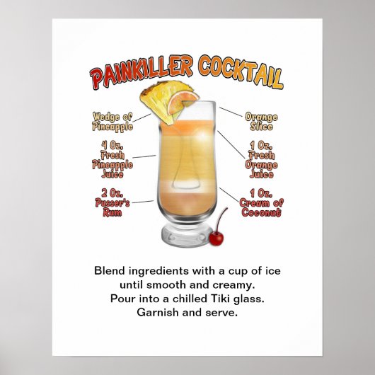 PAINKILLER Cocktail Recipe Art 16"x20" Poster (Voorkant)